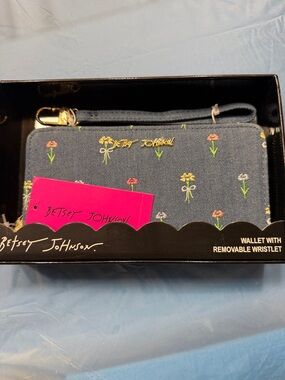 Betsey Johnson Denim Floral Wristlet Wallet - Blue